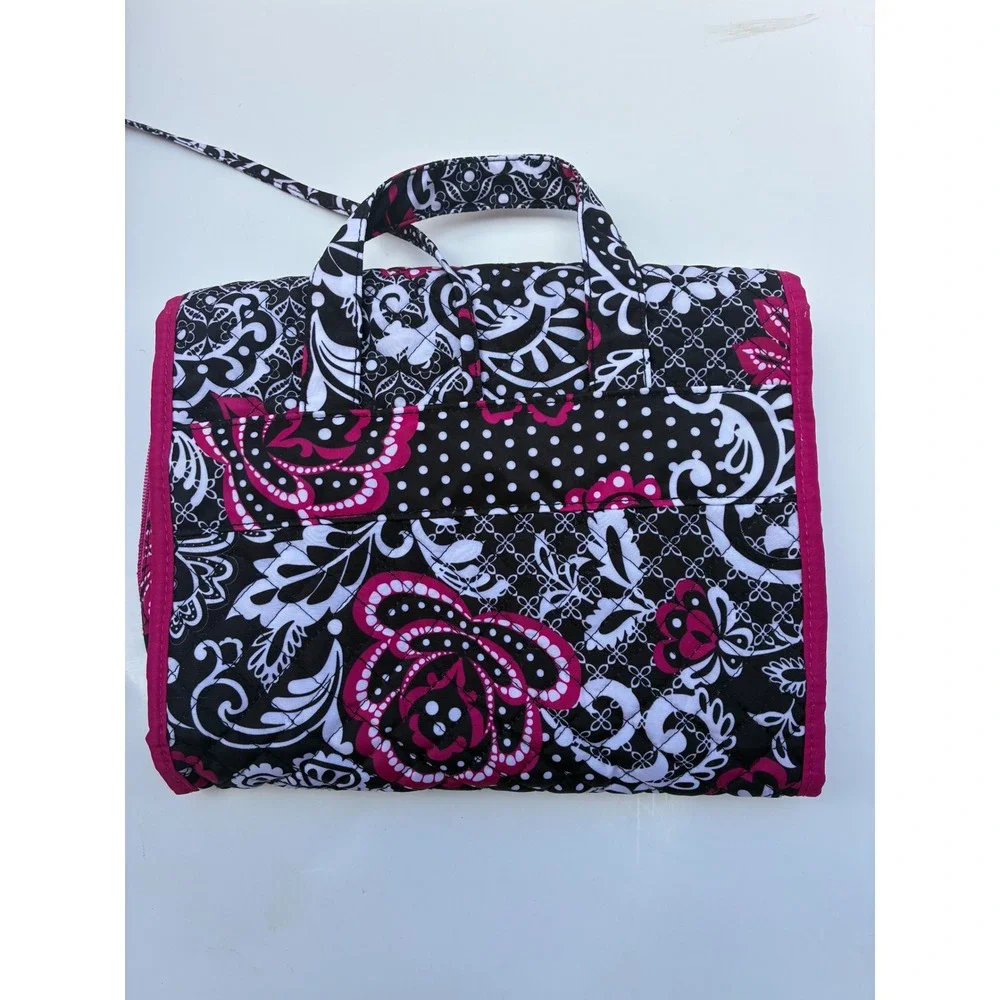 Modella Hanging Toiletry Bag Pink Black Floral Quilted Travel Organizer Case